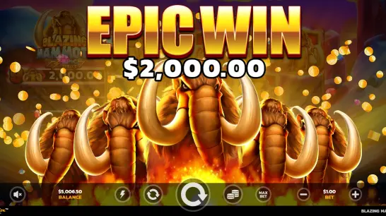 Blazing Mammoth slot game with bonus wheel