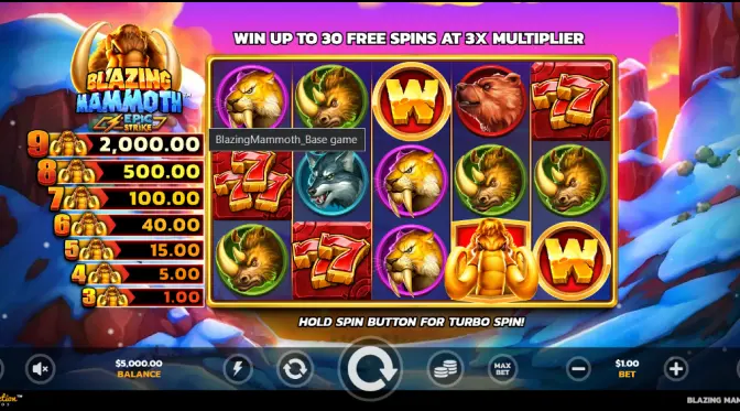 Free spins in Blazing Mammoth slot